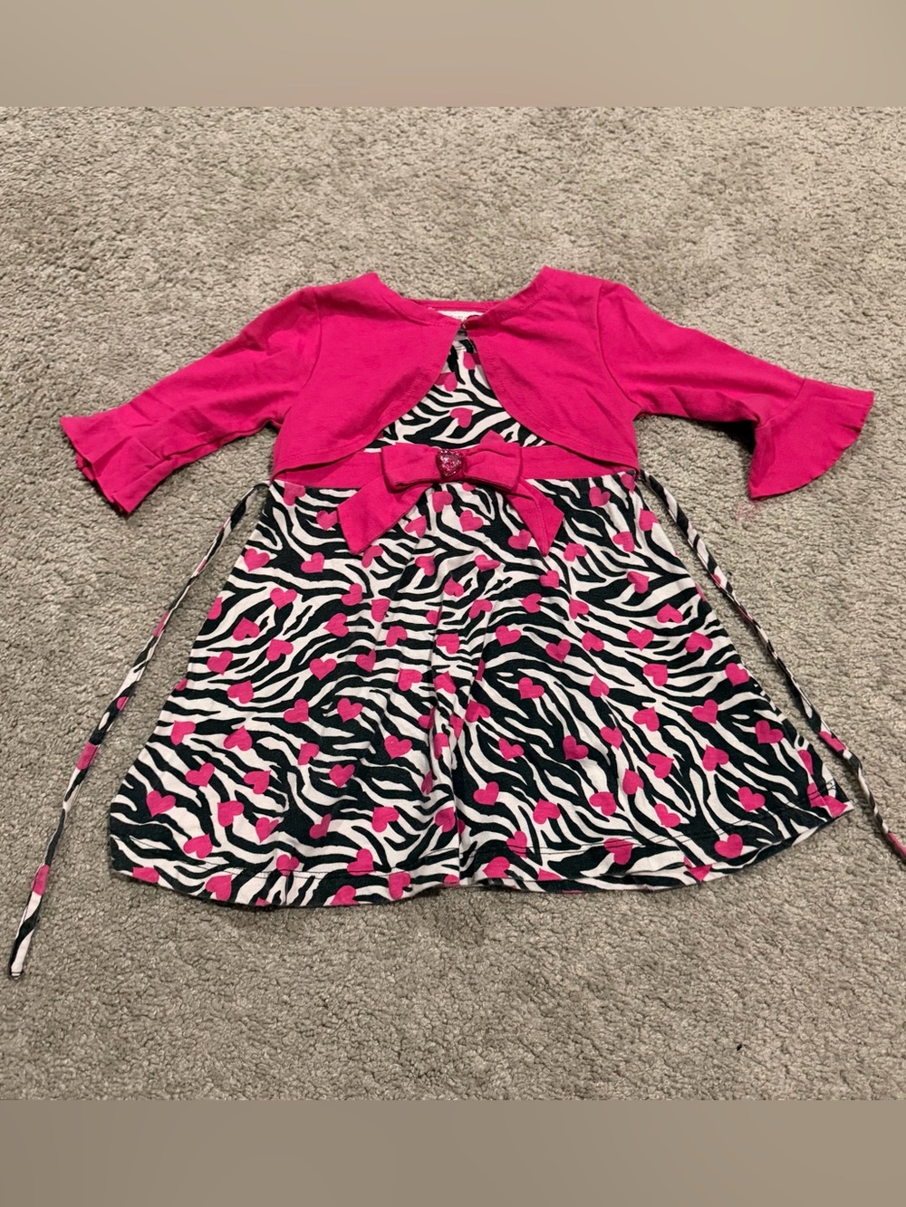 Young Land Y2K Pink Zebra-Print Heart Dress with Bolero for Kids in Size 3T